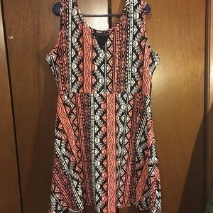 Coral+White+Black zigzag print Dress
